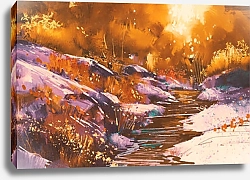 Постер Каменистый ручей в осеннем лесу