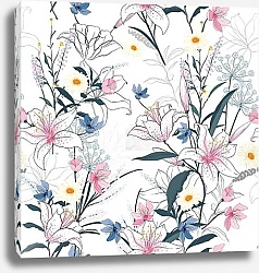 Постер Абстрактный тропический узор с фламинго и листьями