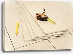 Постер Керамическая плитка, измерительная лента и карандаш