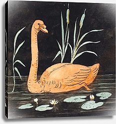 Постер Сковгаард П. С. Лебедь на черном фоне. Декоративный рисунок.