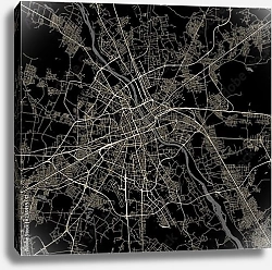 Постер План города Варшава, Польша, в черном цвете