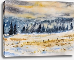 Постер Акварельный пейзаж зимних гор