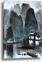 Постер misty mountains lake and spring