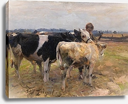 Постер Зюгеь Генрих Пастух с тремя детенышами крупного рогатого скота