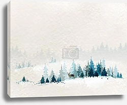 Постер Олень в зимнем лесу