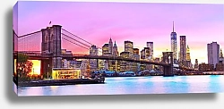 Постер США. Нью-Йорк. Панорама с закатом над Манхэттеном