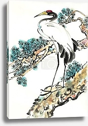 Постер stork on a pine branch painted in the Chinese style
