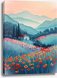 Постер Pre-dawn haze over poppies in the mountains