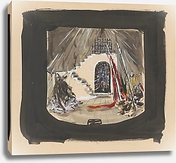 Постер Берар Кристиан Sodome et Gomorrhe – maquette de décor – escalier longeant mur en ruine, podium avec draperie rouge