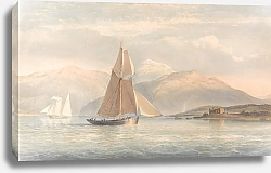 Постер Шетки Джон Справа проплывает лодка на фоне гор