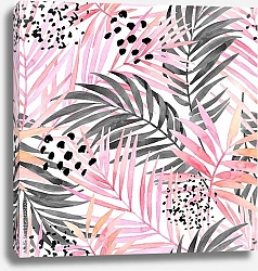 Постер Акварельные розовые пальмовые листья