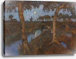 Постер Модерсон Отто Mondaufgang im Moor. Rückseitig Fuchsheide – blühender Hügel