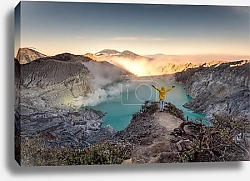 Постер Исландия, водопад Гюдльфосс на закате