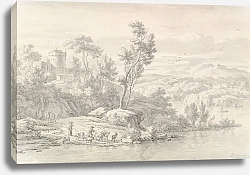 Постер Миер Ян Младший Southern Landscape with Figures and Cattle at a River