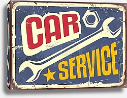 Постер Автомастерская, винтажная вывеска с гаечным ключом 