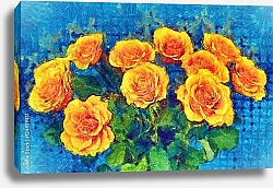 Постер Желтые розы на фоне голубой мозаики
