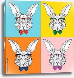 Постер Портрет кролика в галстуке и в очках