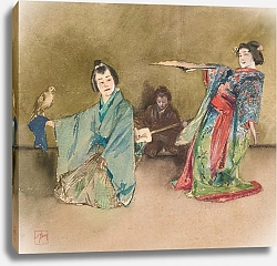 Постер Блум Роберт Фредерик Japonica illustration, with falconer and geisha