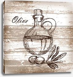 Постер Оливковое масло в кувшине на деревянном фоне
