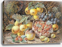 Постер Клер Оливер Still Life of Apples, Grapes, Raspberries, Gooseberries and Peach