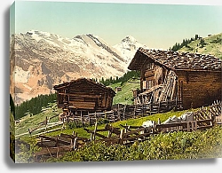 Постер Швейцария. Домики в горах, Мюррен