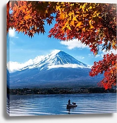 Постер Гора Фудзи и озеро Кавагутико туманной осенью