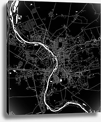 Постер План города Омск, Россия. В чёрном цвете