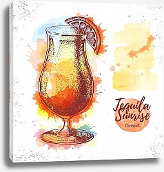 Постер Эскиз акварельного коктейля текила санрайз