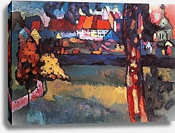 Постер Кандинский Василий Landscape with houses, by Wassily Kandinsky, oil on canvas. Russia, 20th century.
