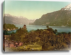 Постер Швейцария. Бриенцское озеро возле гор