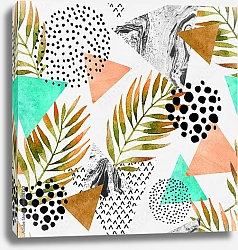 Постер Абстрактный летний узор с листьями и треугольниками