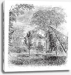 Постер Longfellow ,House, Massachusetts,  Cambridge , America, vintage engraving.