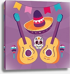 Постер mexican guitars and skull with maracas