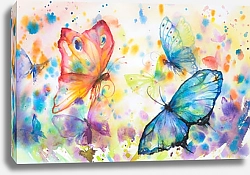 Постер Красочный фон с летающими бабочками, акварель