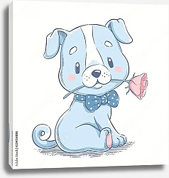 Постер Симпатичный щенок и розой