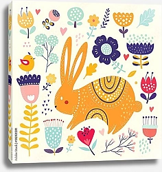 Постер Милый зайчик с цветочными элементами