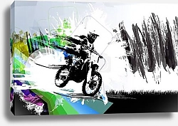 Постер Active man riding motobike ready for internet banners, social media banners, headers of websites, vector illustration