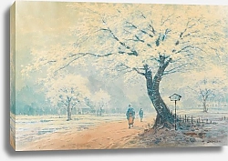 Постер Landschaft während der Kirschblüte mit Spaziergängern