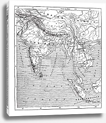 Постер Map of India and Indochina vintage engraving