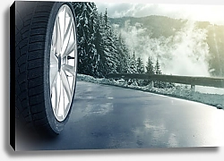 Постер Зимние шины на скользкой дороге