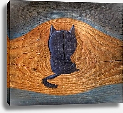 Постер Силуэт черного кота на древесине