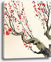 Постер Красные цветы на ветвях деревьев
