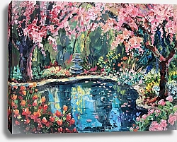 Постер Pond in the cherry garden