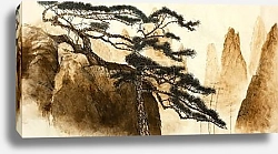 Постер mountains clouds and centuries-old pine