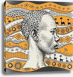 Постер Профиль африканки на этническом узоре