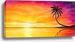 Постер Закат с морем и пальмой