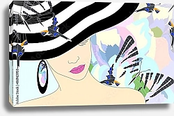 Постер Женщина в полосатой шляпе на цветочном фоне