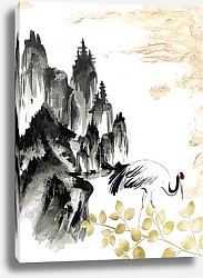 Постер Hand painting background pattern greeting inspired by china Korea and Japan splash brush ink oriental retro vintage watercolor illustration
