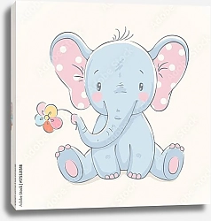 Постер Голубой слоненок с цветком