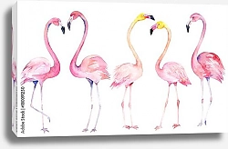 Постер Пять акварельных розовых фламинго